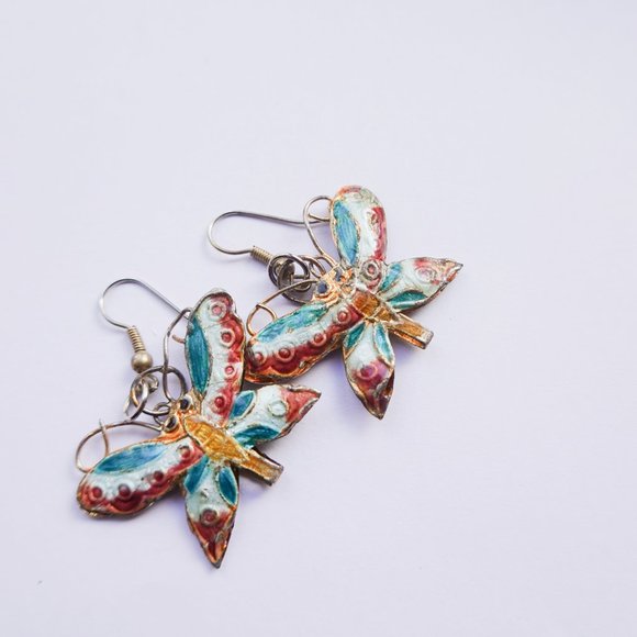 Cloisonné  Butterly Earrings - Picture 2 of 2